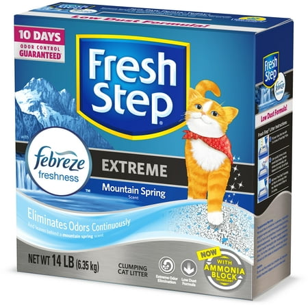 Fresh Step Extreme Scented Litter with the Power of Febreze  Clumping Cat Litter - Mountain Spring  14 lbs