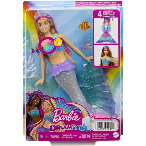 Mermaid Barbie Doll with Water Activated Twinkle Light Up Tail Barbie Dreamtopia Mermaid Toys Pink Streaked Hair Walmart