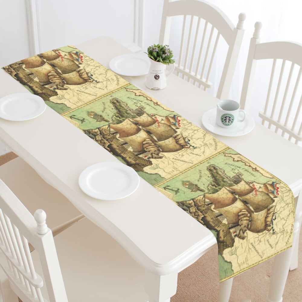 MYPOP Ancient Map Table Runner Home Decor 14x72 Inch,Vintage Map Table ...