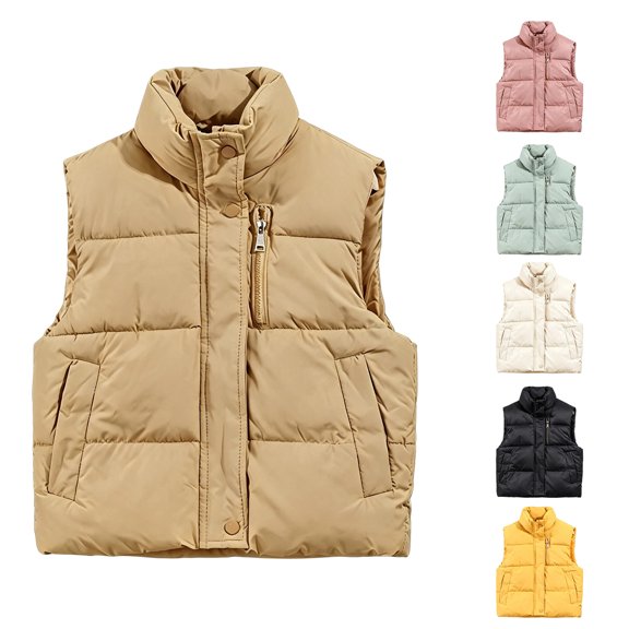 Vest for Kids Puffer Vest Quilted Zip Up Stand Collar Warm Vest
