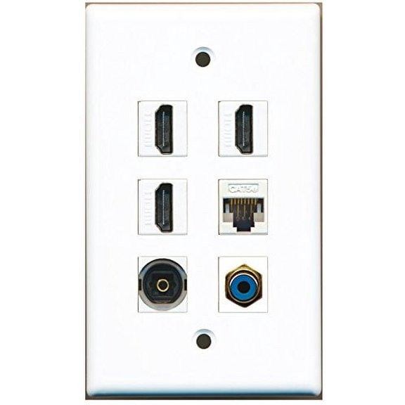 RiteAV - 3 HDMI 1 Port RCA Blue 1 Port Toslink 1 Port Cat5e Ethernet White Wall Plate