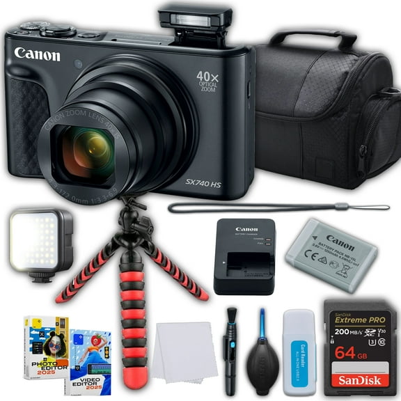 Canon PowerShot SX740 HS Digital Camera (Black) SanDisk Extreme Pro 64GB Memory Card Camera Case Spider Tripod More (International Version)