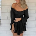 thumbnail image 4 of Vestido mini con volantes y pantalones cortos, hombros descubiertos, mangas largas abullonadas, cintura plisada, vestido princesa, lindo vestido francés, 4 of 5