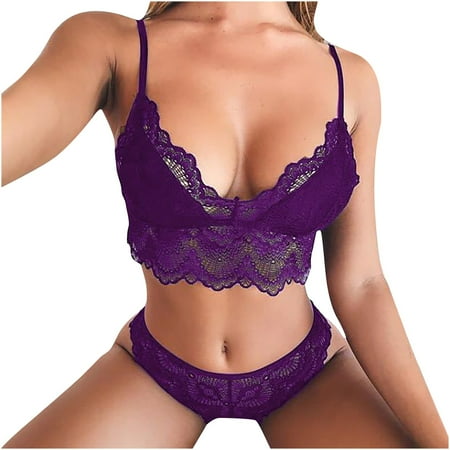 

KEJIG Everyday Bras for Women Women Lace Bra Lingerie Underpant Set Sleepwear Bodysuit Solid Bra Lace Sling Wrap Breast Underwear Bra Panty Set Purple M Clearance Sale UK Bras For Larg8412Purple