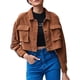 thumbnail image 1 of Gibobby Chaquetas de mujer ligeras largas Chaqueta tipo cárdigan de pana con cuello vuelto y bolso de acordeón de un solo pecho para mujer, chamarra de holgado a la moda (Marrón, M), 1 of 5