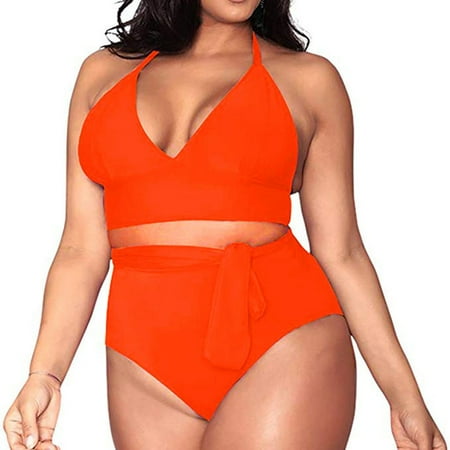 IDALL Bikini Sets Bathing Suit Women s Plus Size High Waisted Tummy Control Swimwear Swimsuit Full Coverage Plus Size Swimsuit Two Piece Swimsuit High Waisted Bikini Sets Orange 4XL