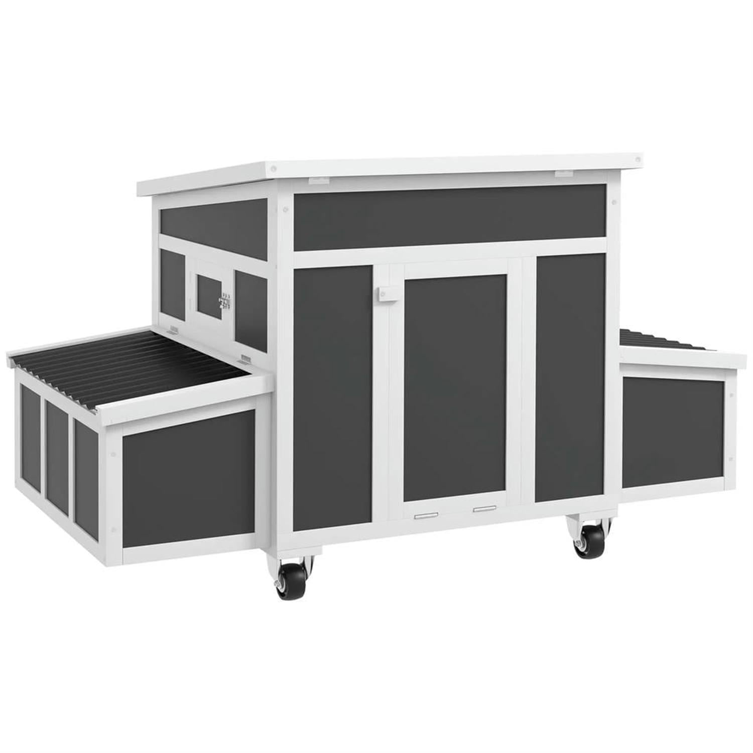 Demi Bonn 57" Wooden Chicken Coop with Nesting Box, Outdoor Hen House for 6 Chickens, Large Rabbit Hutch, Gray