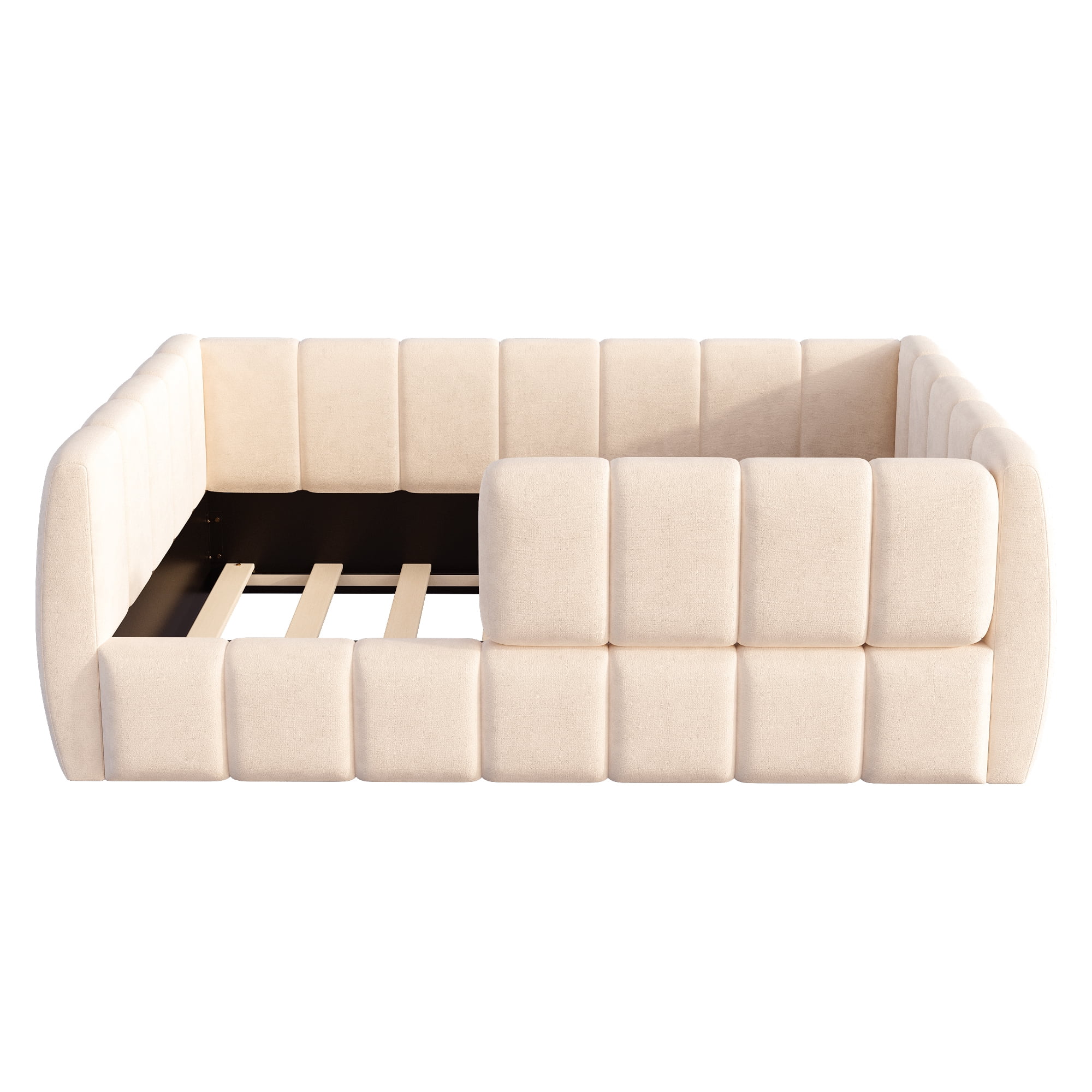 Euroco Upholstery Toddler Floor Bed with Guardrails, Beige