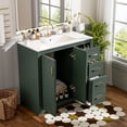 thumbnail image 3 of 36" Sturdy Solid Wood Small Bathroom Storage Cabinet, Bathroom Organizer Cabinet with Soft Close, Compact Vanity Unit for Small Spaces with Ample Storage for Bathroom, Green, 3 of 9