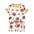 thumbnail image 3 of Swuxness Toddler Casual Short Sleeve 2 Piece Sets, Kids Summer Outfit Sets, Girls' Fashion Casual Round Neck Collar Botton Printed Short and Pants Sets Red, 4 Years, 3 of 4