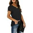 thumbnail image 3 of Olyvenn Summer Tops Women Fashion Criss Cross Strappy V Neck Shirts New Petal Sleeve Dressy Blouses Solid Daily Tees Black S, 3 of 8