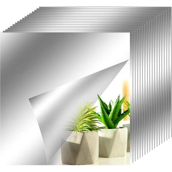 Self Adhesive Flexible Mirror Sheets, Non Glass Mirror Panels for Home Decor, Silver (18 Tiles)