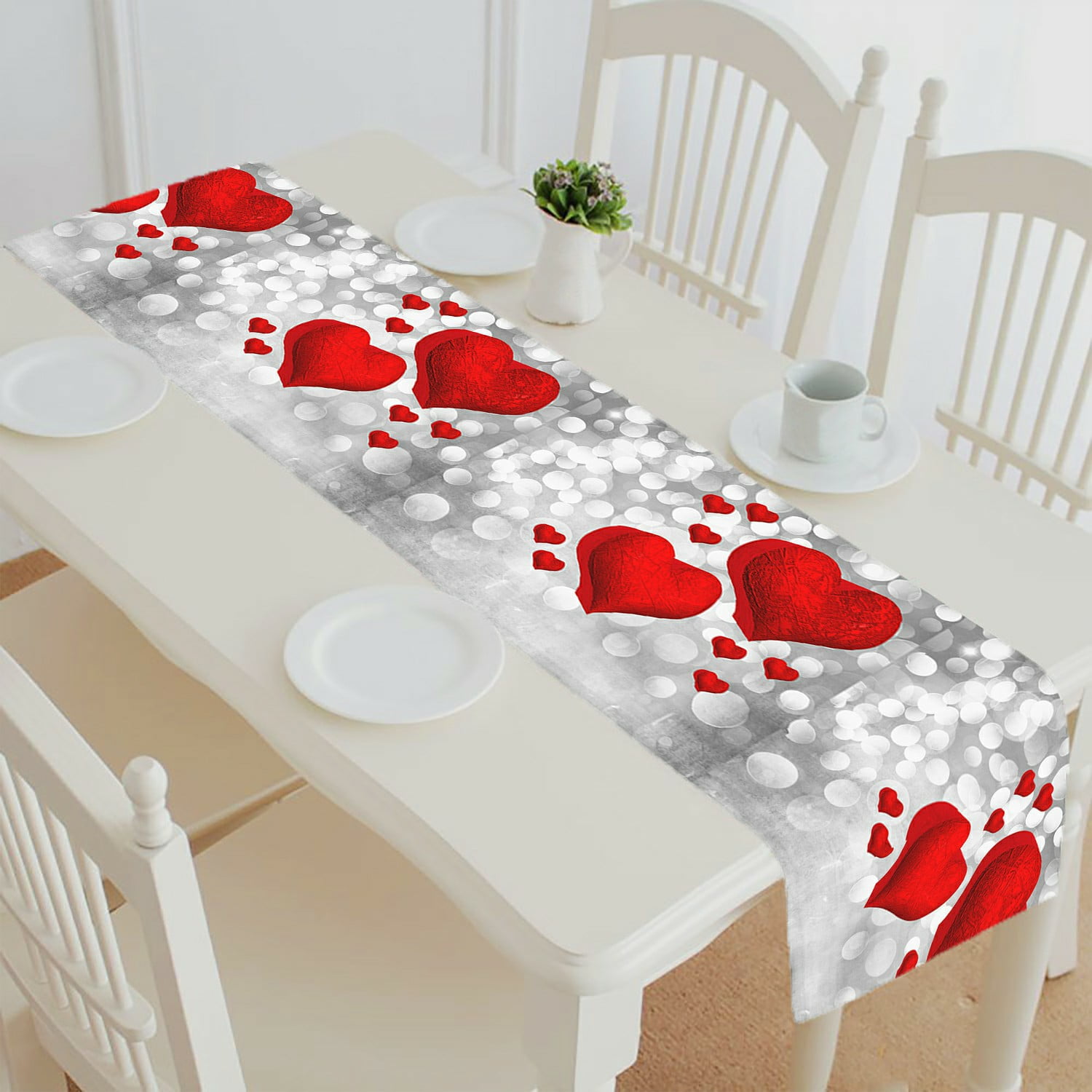 ECZJNT Silver Gold Red Valentines Heart Light Crystal table runner table cloth tea table cloth