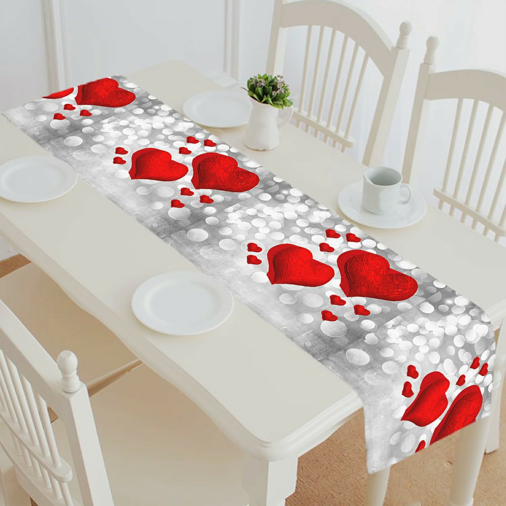 ECZJNT Silver Gold Red Valentines Heart Light Crystal table runner