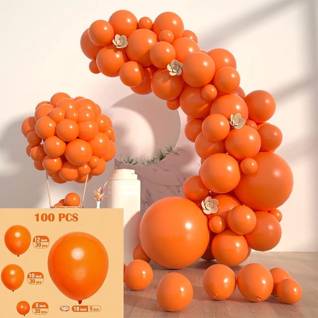 Globos Naranjas, 100 Piezas Globos de Guirnalda Naranja Oscuro, Kit de Arco de Globos Naranja de 5 10 12 18 Pulgadas para Decoraciones para Niños para Fiestas de Cumpleaños, Graduación, Decoraci