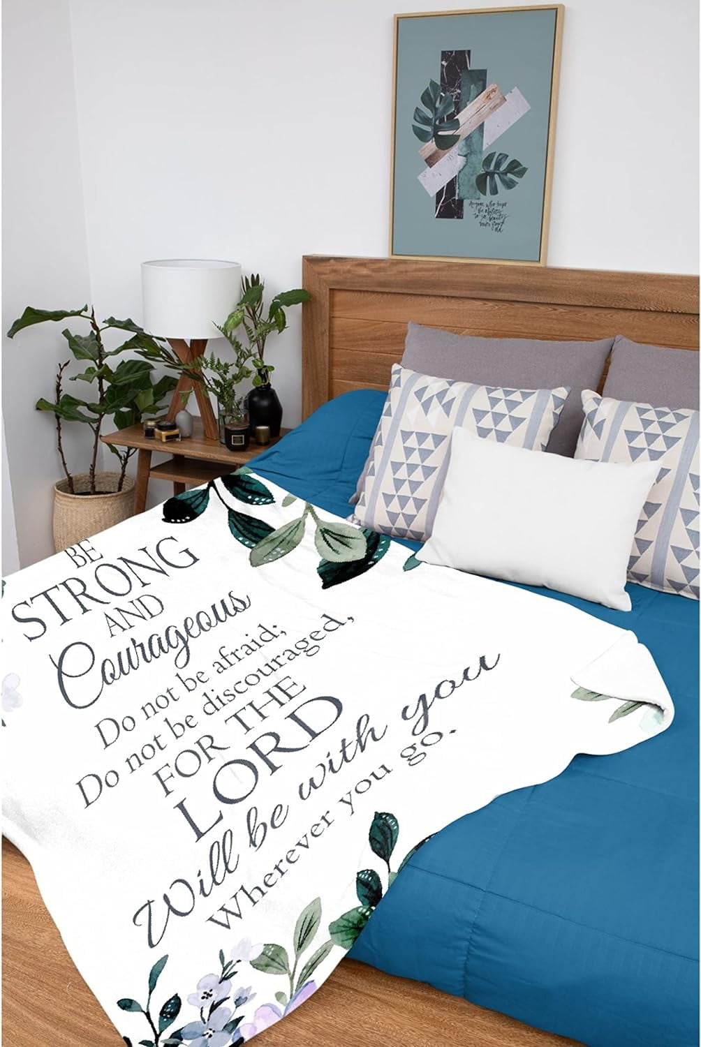 Prayer Blanket Throw with Scripture Bible Verse- Be Strong and Courageous Joshua 1:9, Religious Gift for Women Men Christian Spiritual Healing Blanket Home Bed Couch Teen Size 50"x60" Flower