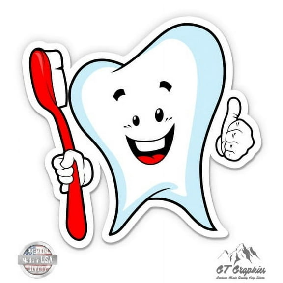 Dental Happy Tooth Toothbrush - 3" Vinyl Sticker - For Car Laptop I-Pad Phone Helmet Hard Hat - Waterproof Decal