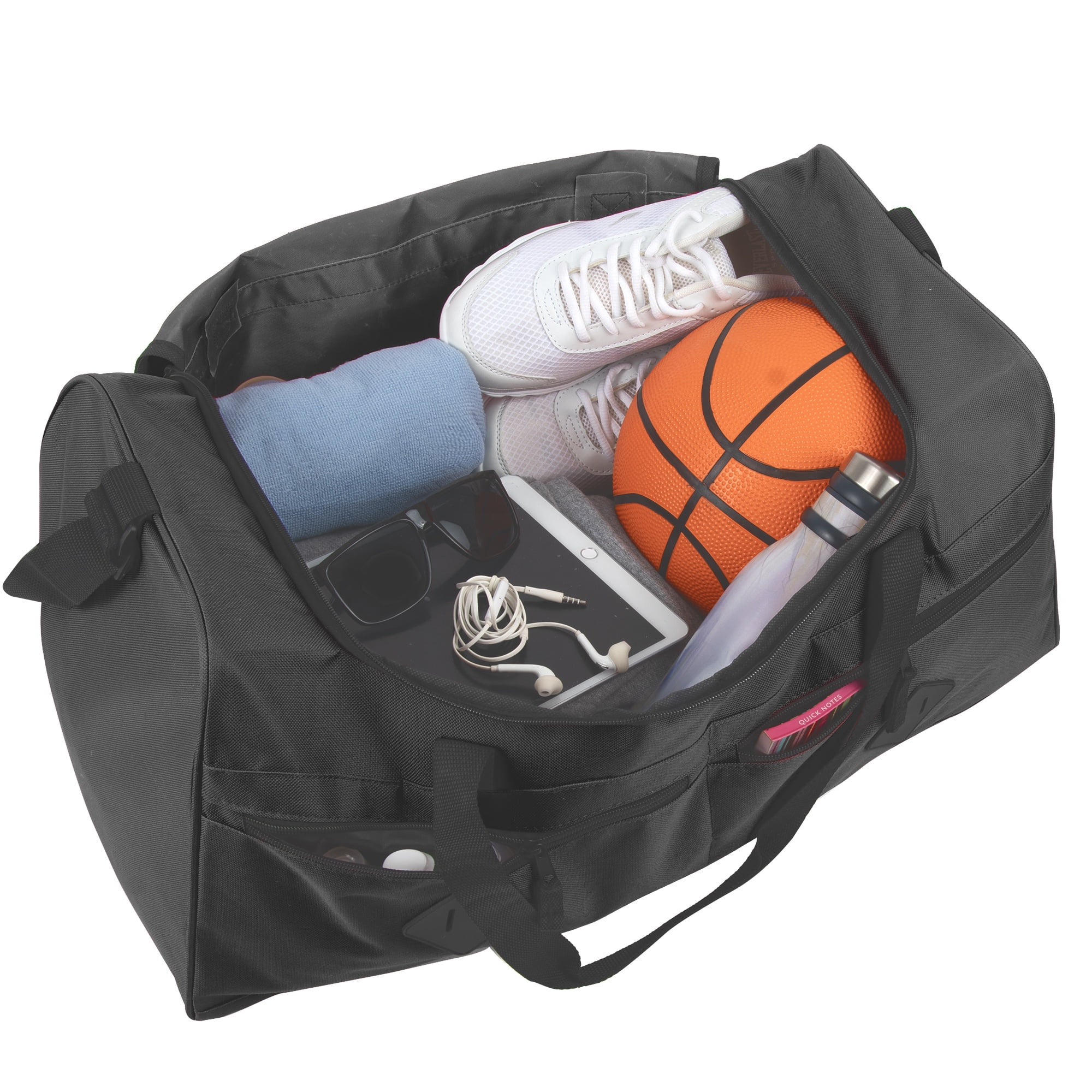 24 Pack 24 Inch 55 Liter Overnight Duffel Bags with Zippered Pockets for Men, Women, Sports, Gym, Travel, Commuting in Black