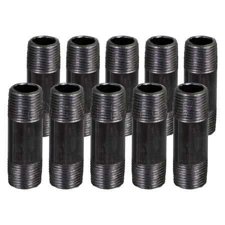 Black Steel Nipple Pipe Threaded Pre Cut Pipe Connectors 1/2 in x 6 in (Pack Of 10)