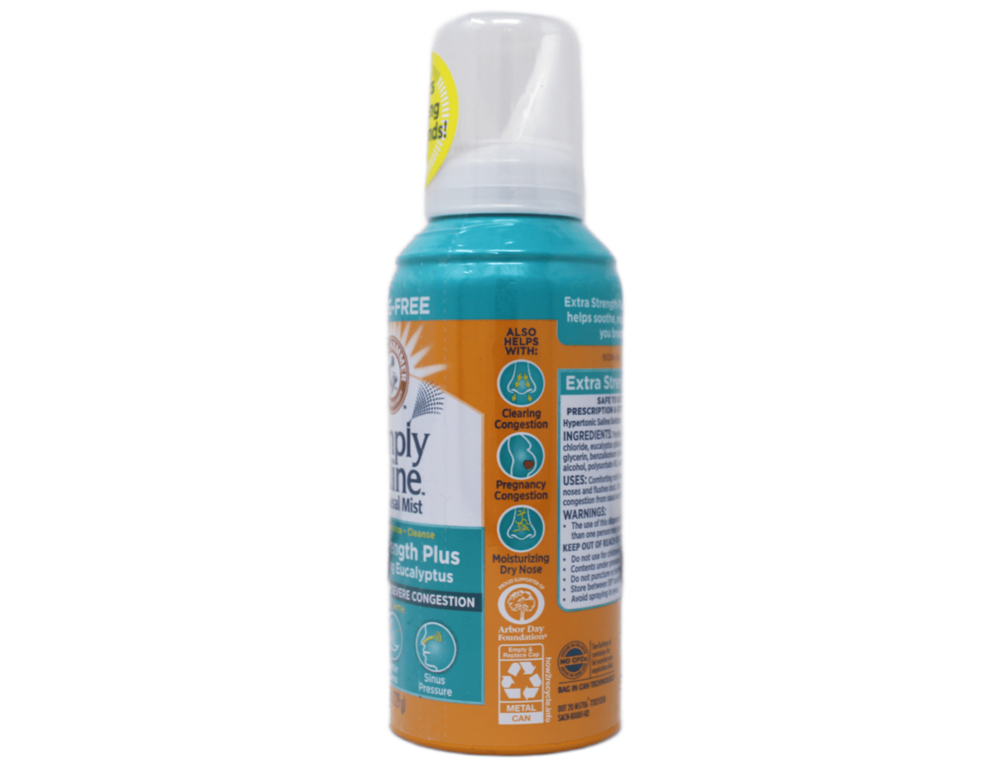 ARM & HAMMER Simply Saline Extra Strength Plus Eucalyptus Nasal Mist for Severe Congestion, Drug-Free Saline Spray, 4.6 oz Pack of 5