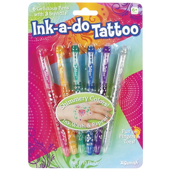 Set de Plumas para Tatuajes Temporales Toysmith Ink-a-Do 6 Colores Lavables