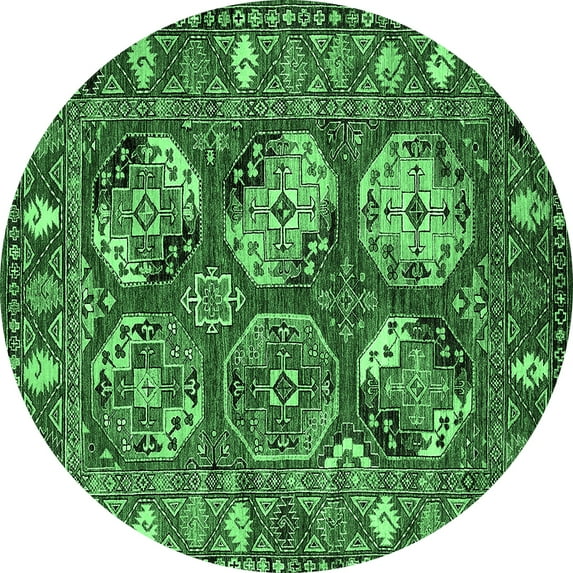 Ahgly Company Indoor Round Oriental Emerald Green Industrial Area Rugs, 6' Round