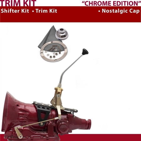 American Shifter C4 Shifter Kit 10 in. Trim Kit Chrome Dual Shift Cap Grey Boot Ringed Knob for CB385