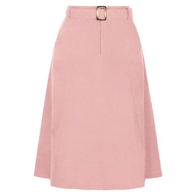 Falda A-Line de Cintura Alta de Mujer INSPIRE CHIC con Cinturón de Pana Midi para Otoño Invierno S Rosa
