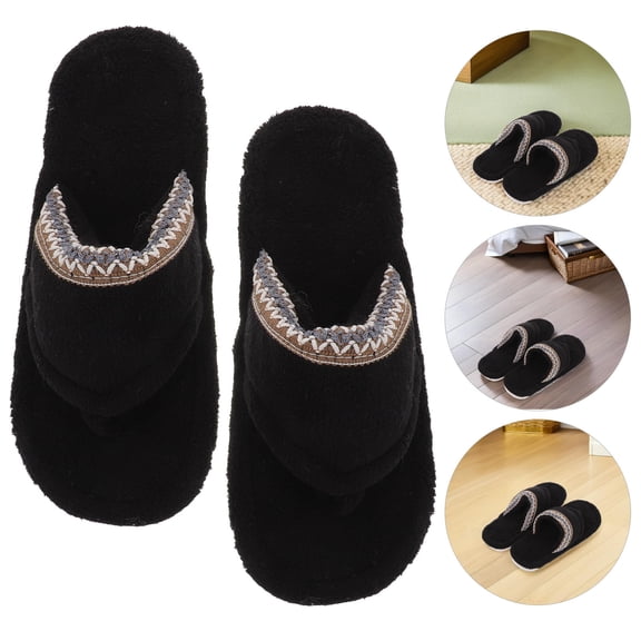 LOLIPPYY Black Ladies Bedroom Slippers Lightweight Slip on Warm Shoes with Thick Sole for Home Use