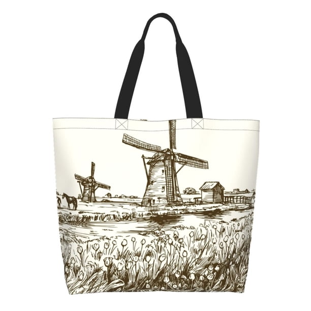 Balery Dutch Windmill Bolsa Tote Estilo Estético con Cremalleras, Bolsa de Hombro, Bolsa de Compras Grande y Plegable