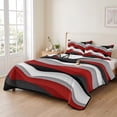 thumbnail image 2 of Full Quilt Set 78''x90'', Red Black Ombre Lightweight Summer Bedspread Coverlet Set with 2 Pillow Shams, Modern Geometric Moire Abstract Art Breathable All Season Quilt Bedding for Bedroom/Guest Room, 2 of 9