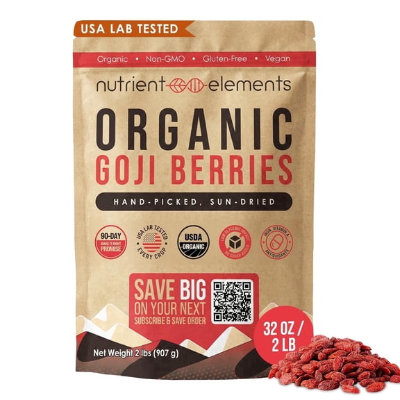 Nutrient Elements USDA Organic Raw Goji Berries, Extra Large Sun-Dried Berries, Resealable Bag