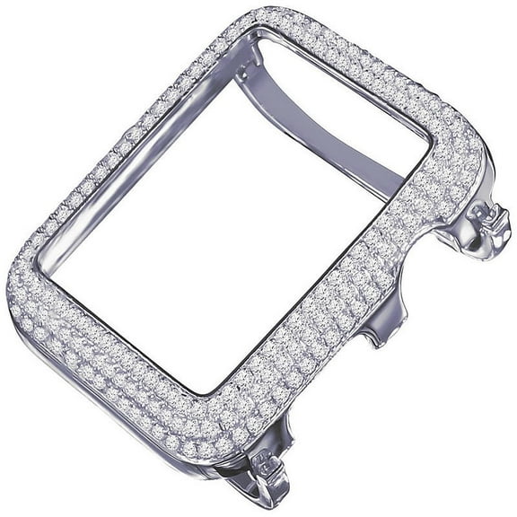White Gold Finish 42mm Apple Watch Custom Bezel Fit Series # 2 & 3 Both Lab Diamonds Insert Cover Case