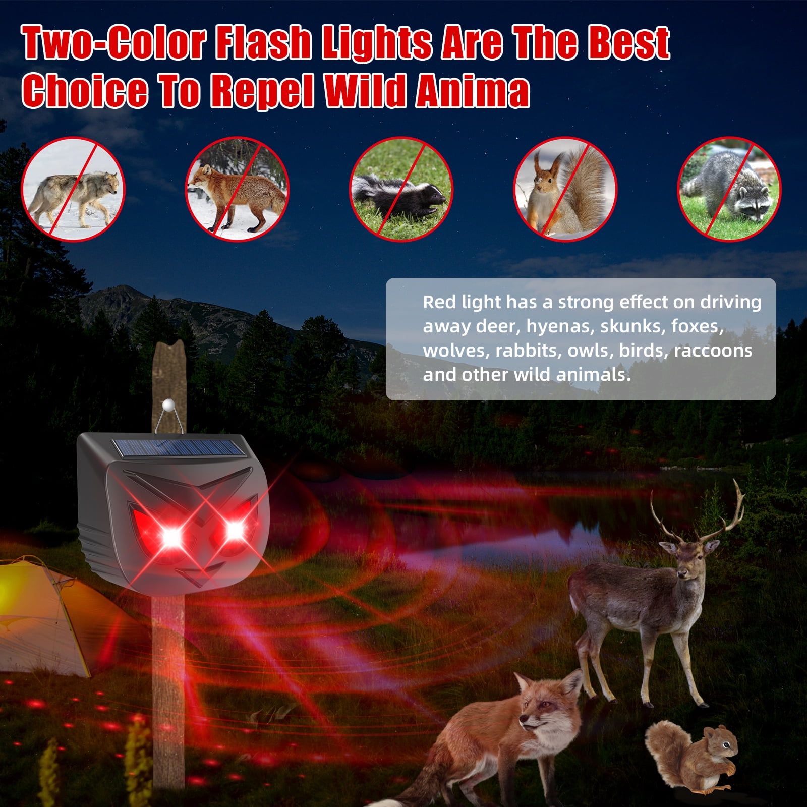 JahyElec Solar Animal Repeller, 4-pack with LED Lights for Outdoor Nighttime Protection Suitable for Repelling Coyotes Deer Cats from Yards