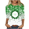thumbnail image 2 of St. Patrick's Day T-Shirt for Women Shimmering Glitter Print Graphic Crewneck Three Quarter Sleeve Relaxed Fit Festive Holiday Party Top, 2 of 5
