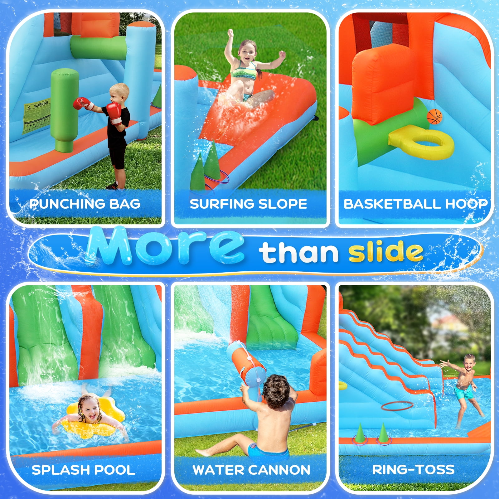 Ktaxon Inflatable Bounce House with Triple Slides and Upgraded Climbing Wall, Water Slide Bounce House with Blower, Inflatable Water Slide Park for Party, Backyard, Lawn
