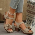 thumbnail image 4 of Htigea Womens Chunk Heel Sandals Fashion Open Toe Thick Soled Sandals with Ankle Strap Buckle Beige 9.5, 4 of 9