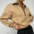 thumbnail image 7 of AKOEE Cotton Sweatshirts Half Zip Pullover Tops for Women Casual Fall Winter Crop Sweater Sportswear with Pocket (M, Beige), 7 of 7