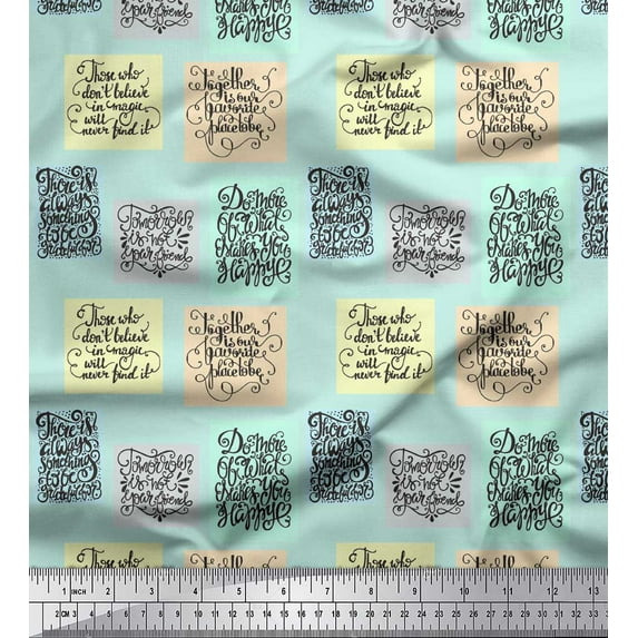 Soimoi Green Moss Georgette Fabric Motivational Quotes Text Printed Craft Fabric by the Yard 42 Inch Wide