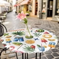 thumbnail image 6 of Summer Beach Round Tablecloth for 36-44 Inch Tables,Fitted Table Cover with Elastic Edge,Tropical Coconut Watermelon Lemon Flamingo Waterproof Outdoor Table Cloth Protector for Patio Garden Dinner, 6 of 9