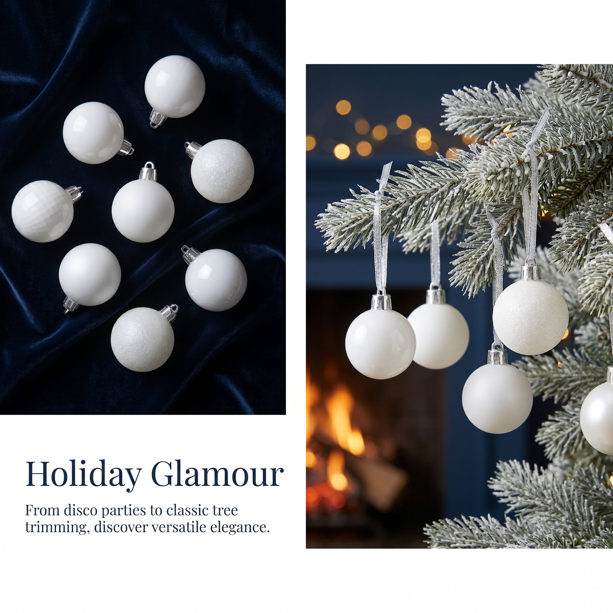 Unique Bargains 24Pcs Christmas Tree Hanging Baubles Shatterproof Ornaments White 1.6"