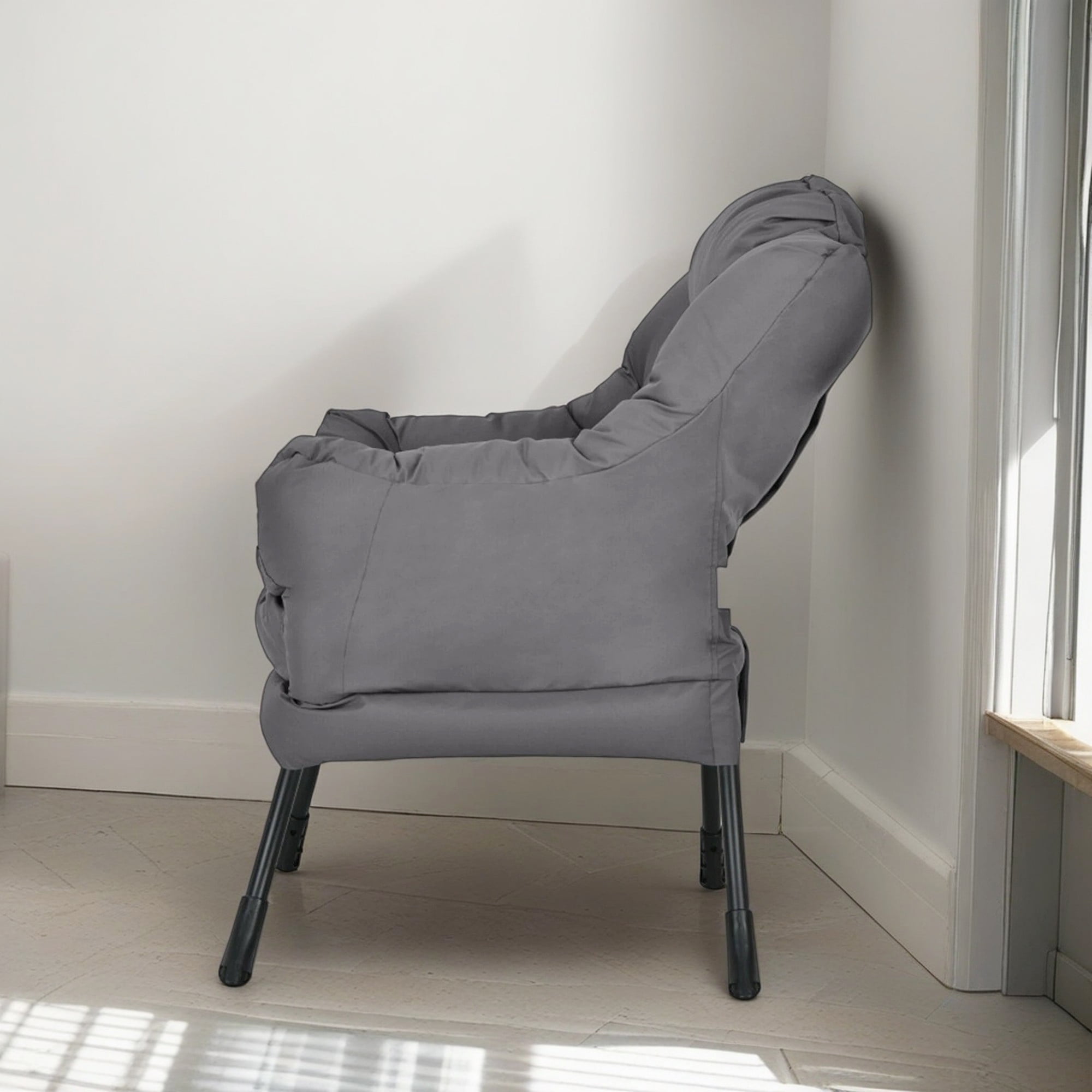 Demi Bonn Polyester Fabric Large Lazy Chair, Modern Accent Oversized Comfy Reading with Steel Frame and Side Pocket, for Living Room, Bedroom, Dorm, Gray