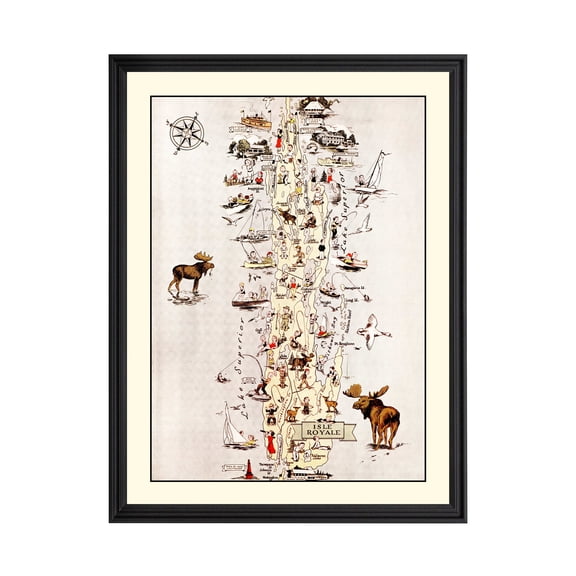 Isle Royale National Park Art, 1936 Vintage Map of Isle Royale National Park History Wall Decor Gift, Old Isle Royale National Park Map - 18" x 24" Black Framed Print