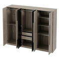 thumbnail image 6 of 6-Doors Wooden Wardrobe Storage for Bedroom,with 2 Drawers Inside,Black+Nature, 6 of 9