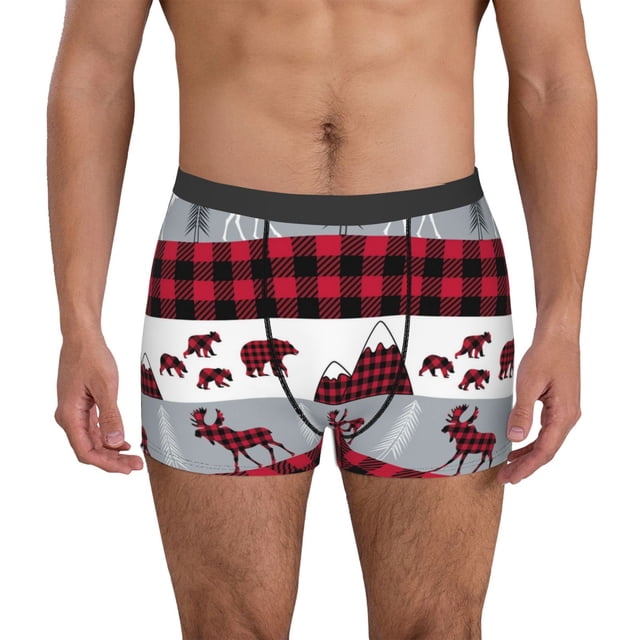 Fotbe Buffalo Plaid Forest Calzoncillos Tipo Boxer con Bolsa de Soporte Total para Hombre, X-Temp Fresco, Transpirable y de Secado Rápido-Small