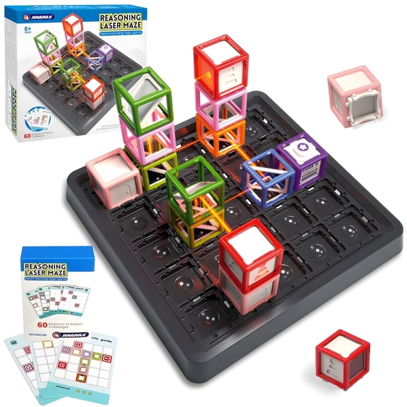 MOONTOY Laser Maze Reasoning Game Stem Toys for Ages 8-12 Puzzle Game with 60  Challenging STEM Logic Toy Educational Toy for 8 9 10 11 12 13 14 Year Old Boys, Kids Gift for Christmas/Easter/Birthday