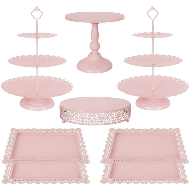 Juego de 8 piezas para tartas de metal, soporte de mesa de postre de 3 niveles, torre de exhibición de pasteles y bandeja para galletas para fiestas de cumpleaños, bodas, baby shower