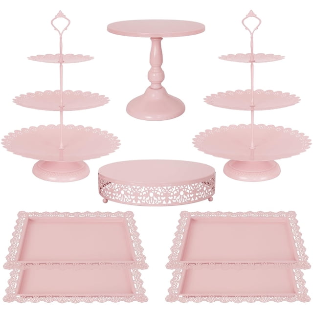 Juego de 8 piezas para tartas de metal, soporte de mesa de postre de 3 niveles, torre de exhibición de pasteles y bandeja para galletas para fiestas de cumpleaños, bodas, baby shower
