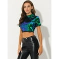 thumbnail image 3 of Disfraz de Halloween Blusa de manga corta con purpurina y lentejuelas para mujer Negro verde XL, 3 of 6