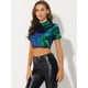 thumbnail image 3 of Disfraz de Halloween Blusa de manga corta con purpurina y lentejuelas para mujer Negro verde L, 3 of 6